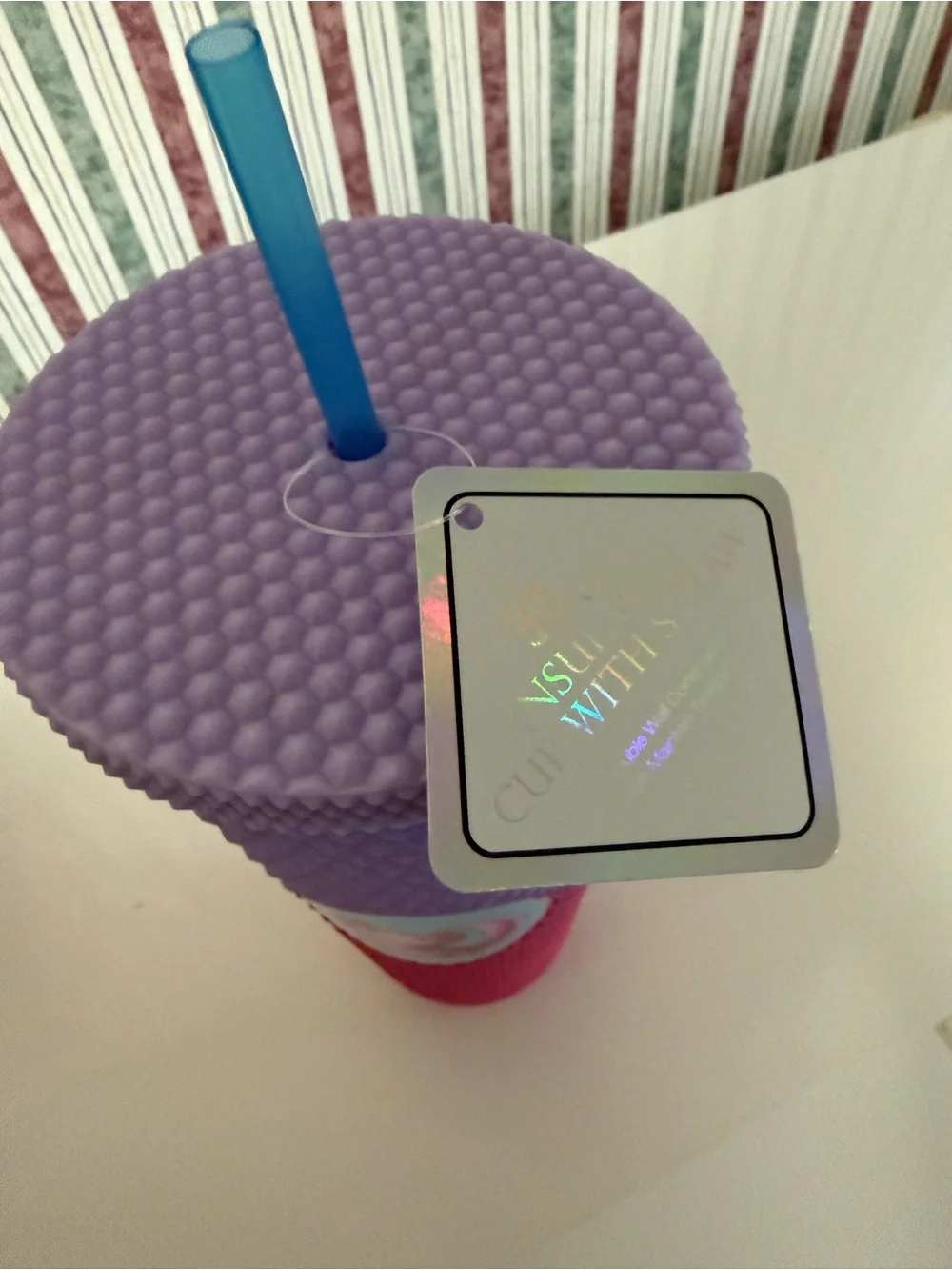 Gradient Pink to Purple Textured Party Tumbler with Axolotl Accent